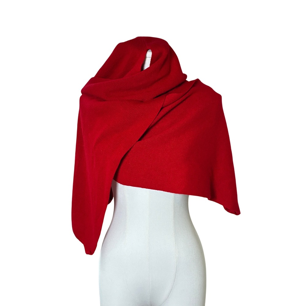Hooded Wrap Scarf Red Knit Acrylic Aris Weather Shed Oversized OS Vintage